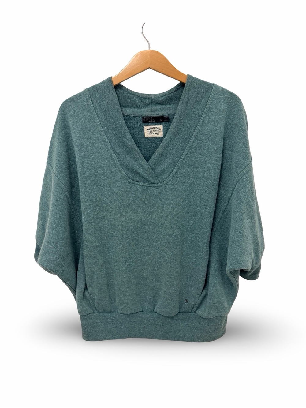prAna Cozy-Up Slouchy V-Neck Pullover Sweatshirt Green Hemp Blend Women's M